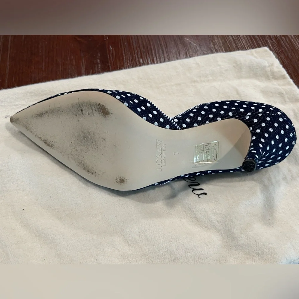 J.Crew | Colette D'Orsay Navy & White Polka Dot Heels | 7